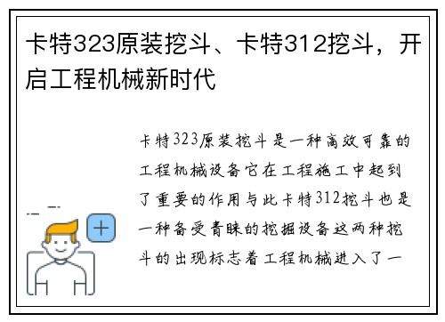 卡特323原装挖斗、卡特312挖斗，开启工程机械新时代